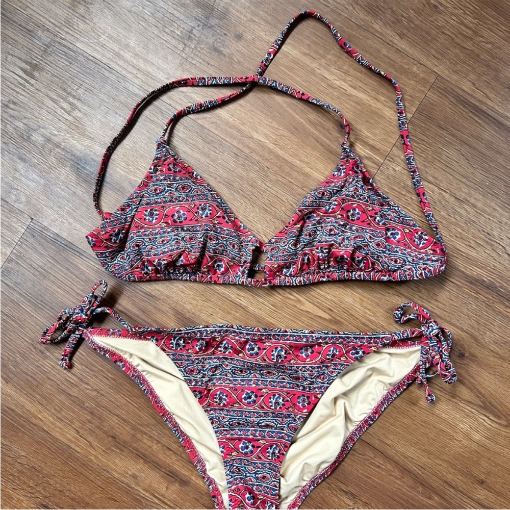 Madewell Red and Tan Boho Patterned Bikini Small Medium